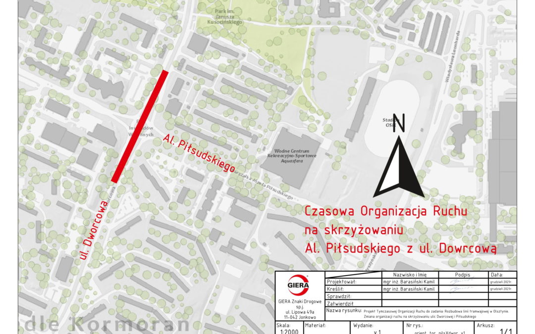 Zmiana organizacji ruchu na skrzyżowaniu ul. Dworcowej i al. Piłsudskiego od 09.03.2022 r.